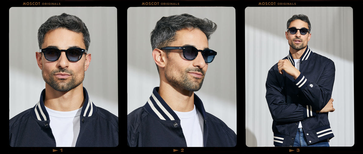 Model is wearing The LEMTOSH in Ink in size 46 with Denim Blue Tinted Lenses