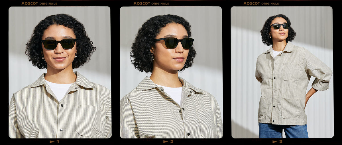 Model is wearing The BOYCHIK SUN in Dark Green in size 52 with Calibar Green Glass Lenses