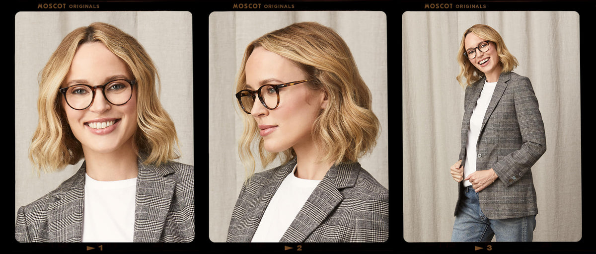 Model is wearing The GOLDA in size 49 in Spot Tortoise/Gold