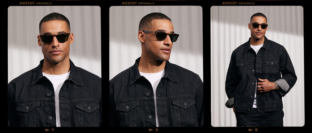 Model is wearing The MOBBLE SUN in Tortoise in size 53 with G-15 Glass Lenses
