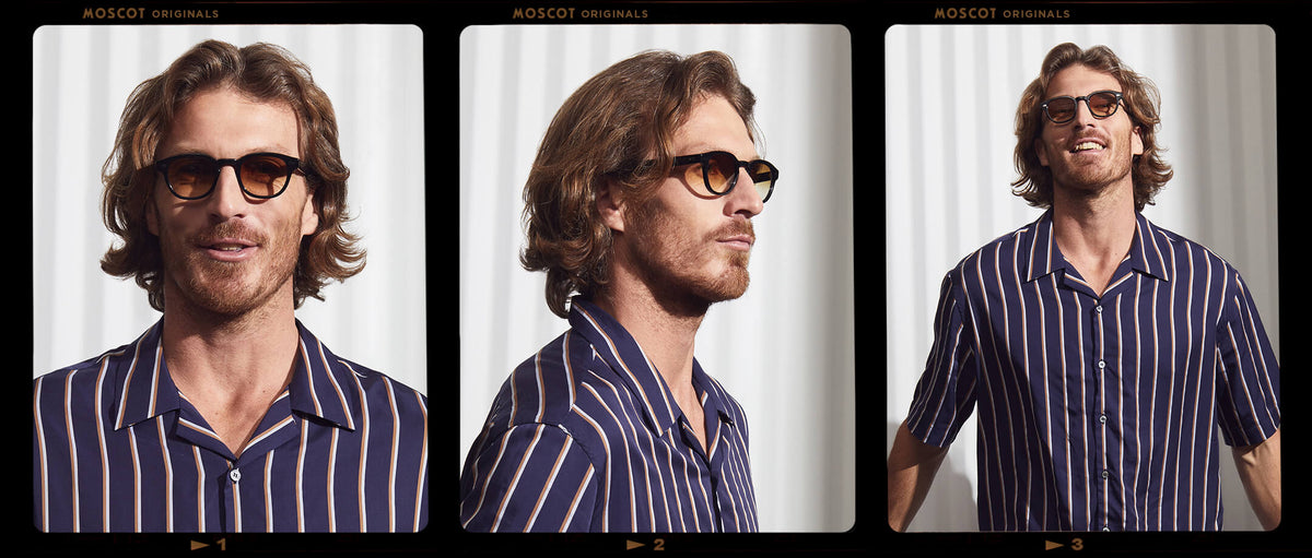 Model is wearing The LEMTOSH in Black in size 46 with Chestnut Fade Tinted Lenses
