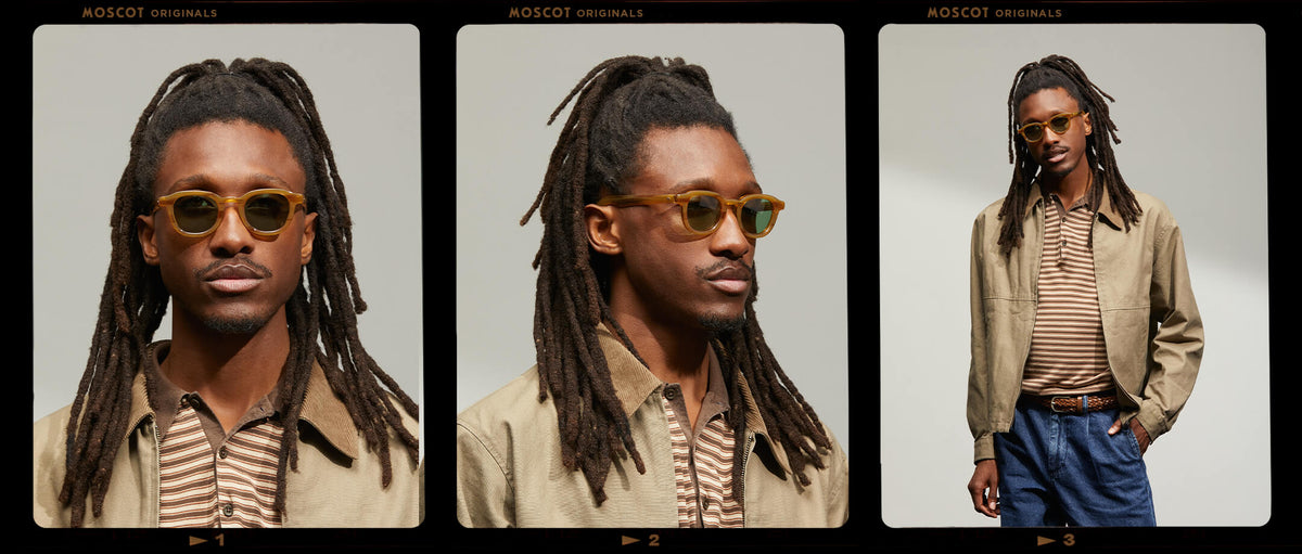 Model is wearing The DAHVEN in Blonde in size 44 with GREEN+ Tinted Lenses