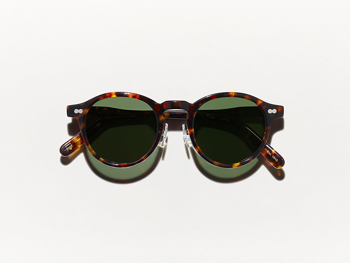 The MILTZEN SUN W/ METAL NOSE PADS in Tortoise with G-15 Glass Lenses